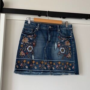 Altar'd State Denim Mini Skirt with Floral Embroidery - Blue